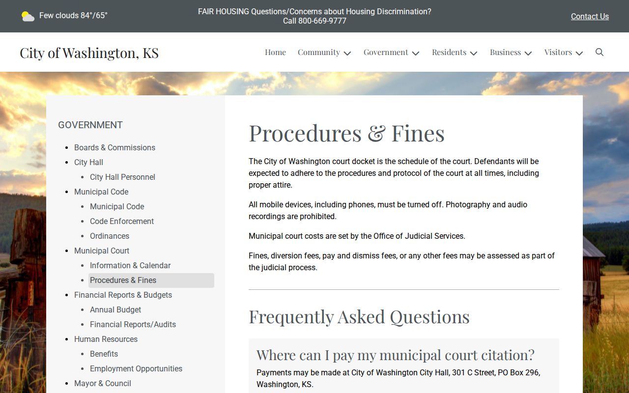 Washington court docket procedures and fines