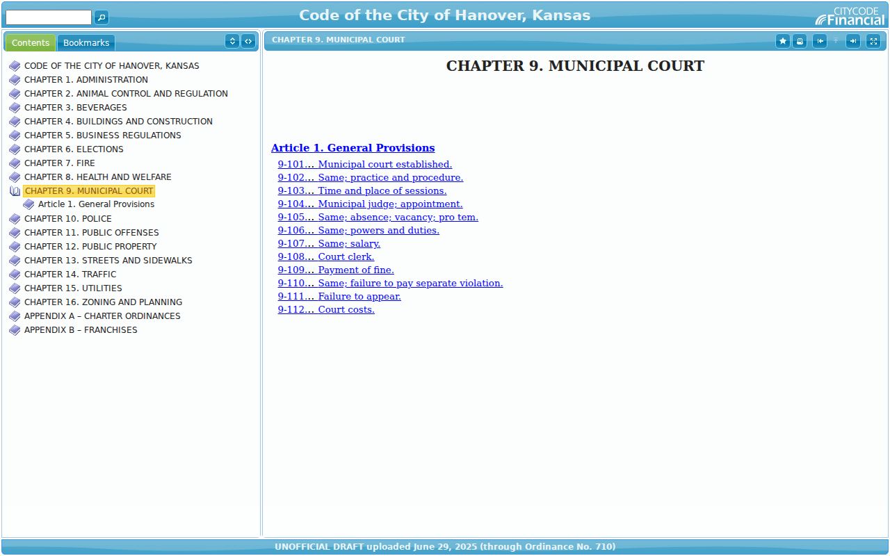 Hanover court docket municipal code provisions in Chapter 9